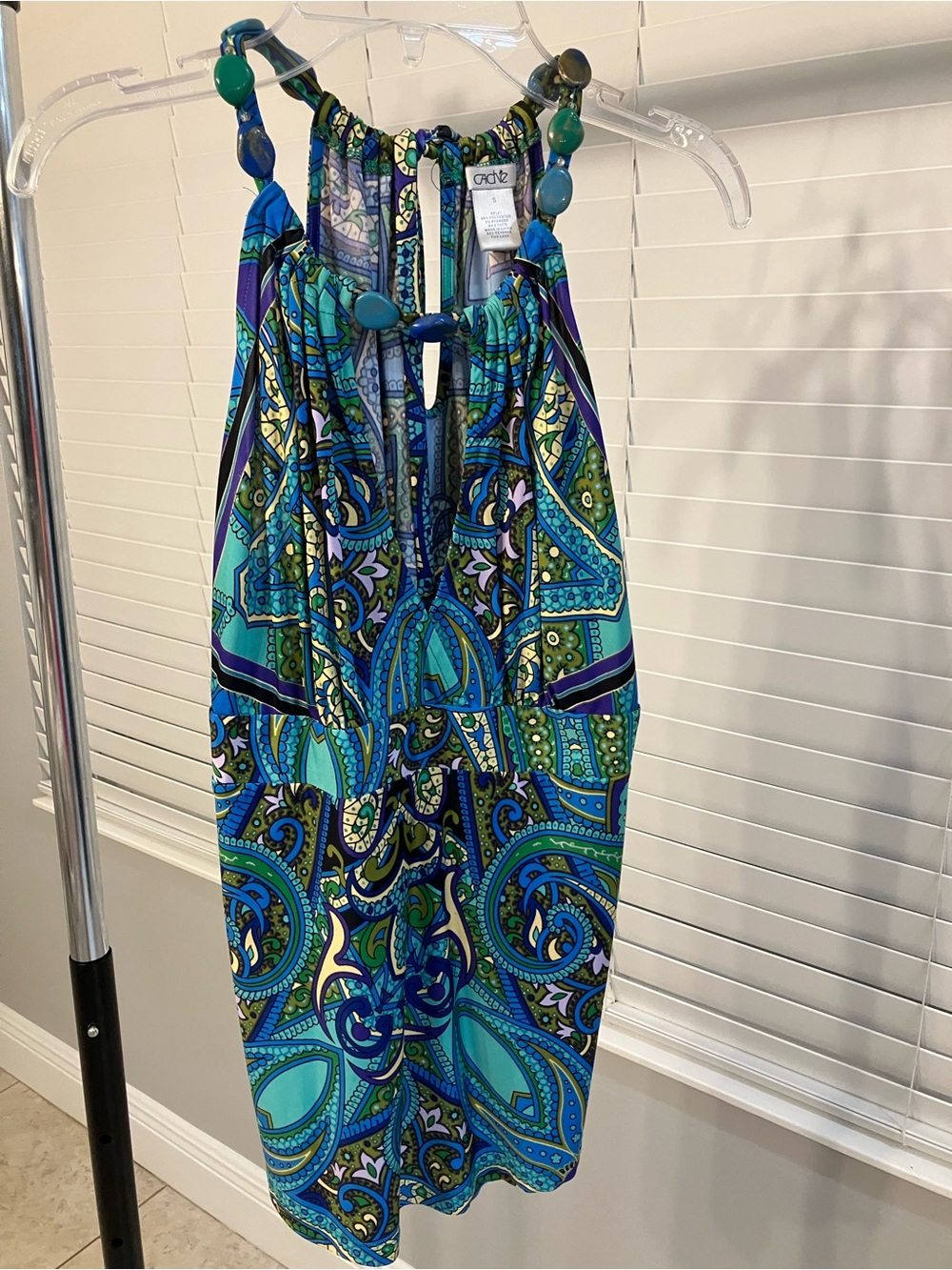 Cache Multicolor Teal & Blue Paisley Halter Top